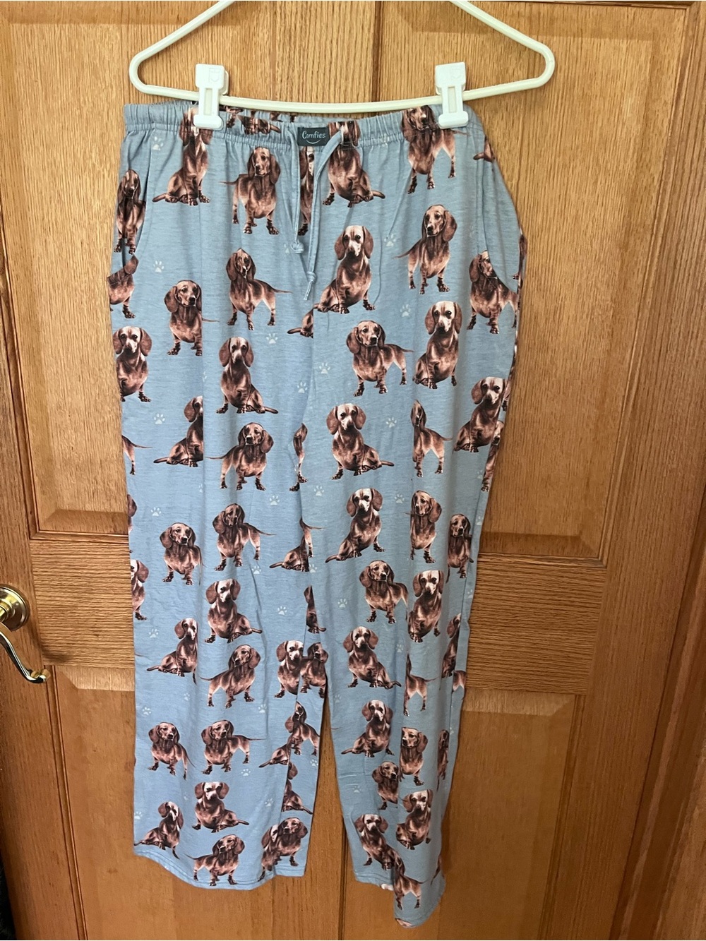 Comfies Dog Print Pajama Pants - Light Blue with Brown Dachshunds